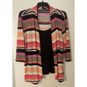Striped Blouse Size L Pink Peach Tan Black Built In Cami Career Office Workwear